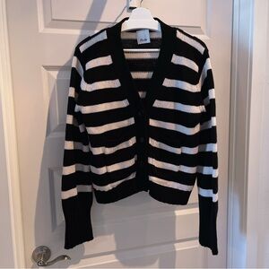 Allude Black and White Striped Cashmere Cardigan